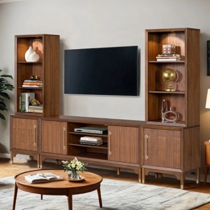 Furniture Of America Hepburne Mid-Century Modern Acacia Wood, Rubberwood, Solid Poplar Walnut Entertainment Center | FM54000WN-TV-SET