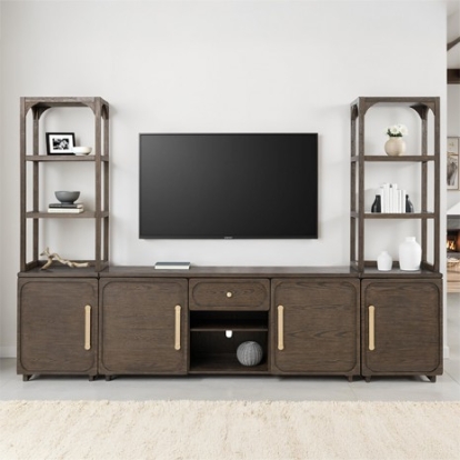 Furniture Of America Vellara Transitional Engineered Wood, Oak Veneer, Rubberwood, Stone Dark Walnut Entertainment Center | FM54021DW-TV-SET