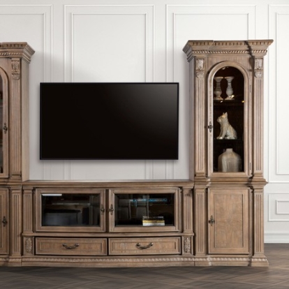 Furniture of America Seven Oaks Traditional Solid with Wood Veneer Weathered Oak Entertainment Center Model FM5418AK-TV-SET