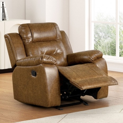 Furniture of America Ezekius Transitional Fiber Foam Leatherette Brown Manual Recliner Model FM6011BR-CH-M