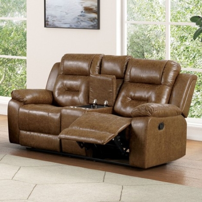 Furniture of America Ezekius Transitional Fiber Foam Leatherette Brown Loveseat Model FM6011BR-LV-M