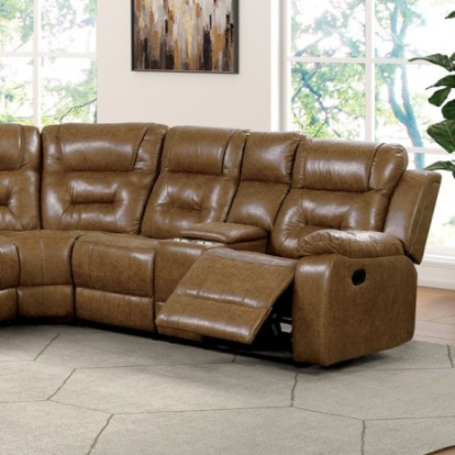 Furniture of America Ezekius Transitional Fiber Foam Leatherette Brown Manual Sectional Model FM6011BR-M-SECT