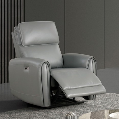 Furniture of America Schlieren Contemporary Foam Leatherette Gray Power Recliner Model FM6012GY-CH-PM