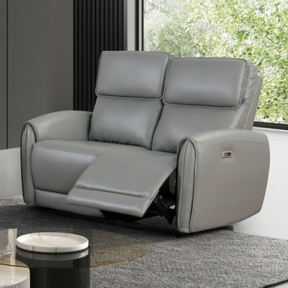 Furniture of America Schlieren Contemporary Foam Leatherette Gray Power Loveseat Model FM6012GY-LV-PM