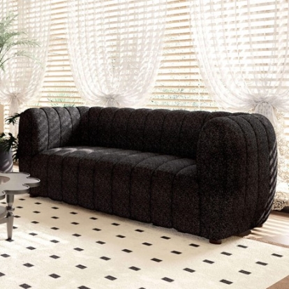 Furniture of America Aversa Contemporary Boucle Solid with Wood Black Loveseat Model FM61002BK-LV