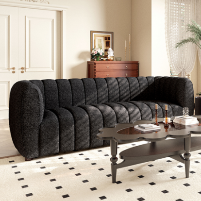 Furniture Of America Aversa Contemporary Boucle, Solid Wood, Others Black Sofa | FM61002BK-SF