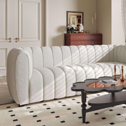 Furniture of America Aversa Contemporary Boucle Solid with Wood Off-White Sofa Model FM61002WH-SF