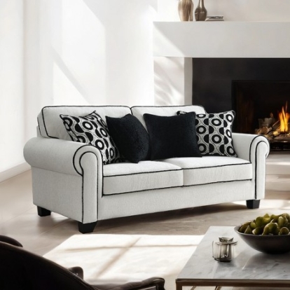 Furniture of America Viviani Transitional Chenille Foam Solid with Wood White Loveseat Model FM61007WH-LV