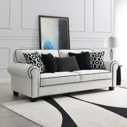 Furniture of America Viviani Transitional Chenille Foam Solid with Wood White Sofa Model FM61007WH-SF