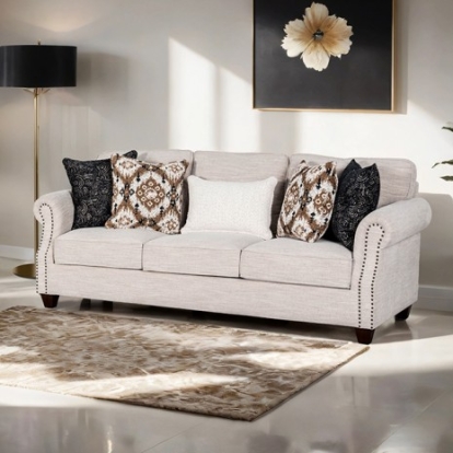 Furniture of America Earley Transitional Engineered with Wood Fabric Foam Solid with Wood Light Gray Sofa Model FM61009WH-SF