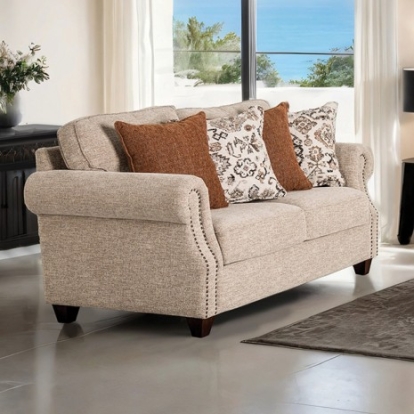 Furniture of America Buckhurst Transitional Engineered with Wood Fabric Foam Solid with Wood Taupe Loveseat Model FM61110TP-LV
