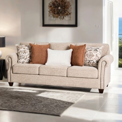 Furniture of America Buckhurst Transitional Engineered with Wood Fabric Foam Solid with Wood Taupe Sofa Model FM61110TP-SF