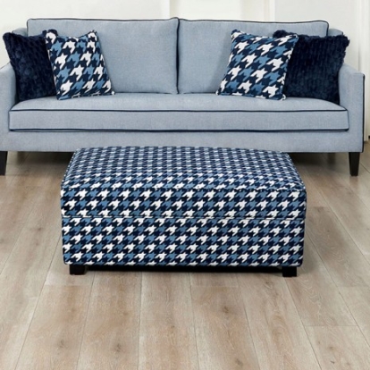 Furniture Of America Colindale Transitional Engineered Wood, Fabric, Foam, Solid Wood Gray/Blue Ottoman | FM61111BL-OT-PT