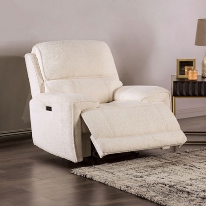 Furniture of America Morcote Transitional Boucle Solid with Wood Beige Power Recliner Model FM62001BG-CH-PM