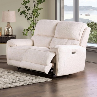 Furniture of America Morcote Transitional Boucle Solid with Wood Beige Power Loveseat Model FM62001BG-LV-PM