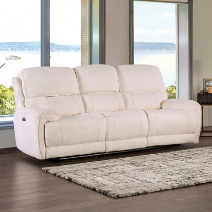 Furniture of America Morcote Transitional Boucle Solid with Wood Beige Power Sofa Model FM62001BG-SF-PM