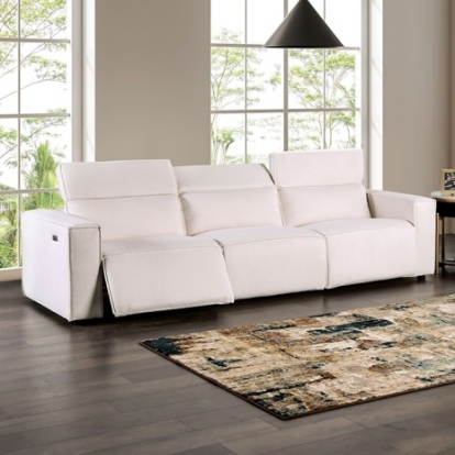 Furniture of America Treharris Contemporary Fabric Solid with Wood White Power Sofa Model FM62002WH-SF-PM-PK