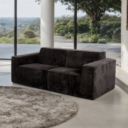 Furniture Of America Kimara Contemporary Compressed Foam, Corduroy Black Loveseat (Compressed Foam) | FM62100BK-LV-PK