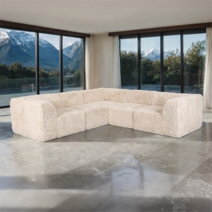Furniture Of America Nappi Contemporary Compressed Foam, Faux Fur Sand L-Sectional (Compressed Foam) | FM62102BG-SECT-C