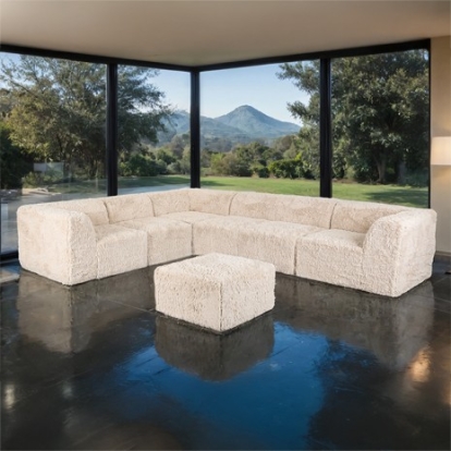 Furniture Of America Nappi Contemporary Compressed Foam, Faux Fur Sand Large L-Sectional W/ Ottoman (Compressed Foam) | FM62102BG-SECT-L+OT