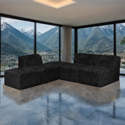 Furniture Of America Nappi Contemporary Compressed Foam, Faux Fur Black L-Sectional (Compressed Foam) | FM62102BK-SECT-A