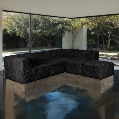 Furniture Of America Nappi Contemporary Compressed Foam, Faux Fur Black L-Sectional (Compressed Foam) | FM62102BK-SECT-B