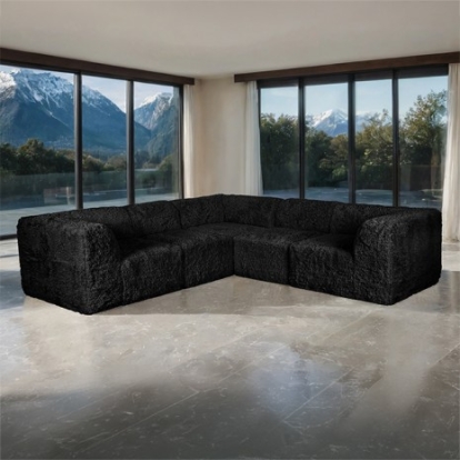 Furniture Of America Nappi Contemporary Compressed Foam, Faux Fur Black L-Sectional (Compressed Foam) | FM62102BK-SECT-C