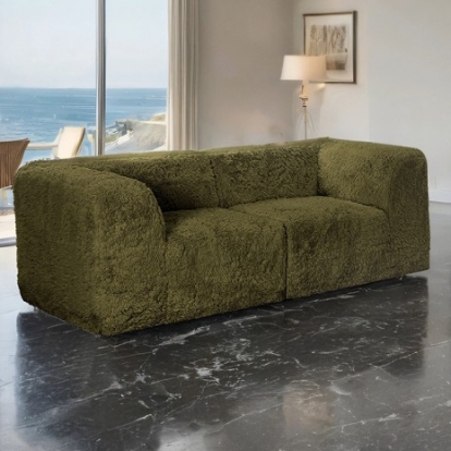 Furniture Of America Nappi Contemporary Compressed Foam, Faux Fur Olive Green Loveseat (Compressed Foam) | FM62102GR-LV-PK