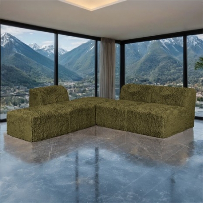 Furniture Of America Nappi Contemporary Compressed Foam, Faux Fur Olive Green L-Sectional (Compressed Foam) | FM62102GR-SECT-A