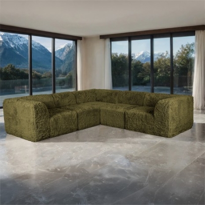 Furniture Of America Nappi Contemporary Compressed Foam, Faux Fur Olive Green L-Sectional (Compressed Foam) | FM62102GR-SECT-C