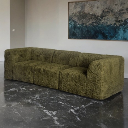 Furniture Of America Nappi Contemporary Compressed Foam, Faux Fur Olive Green Sofa (Compressed Foam) | FM62102GR-SF-PK