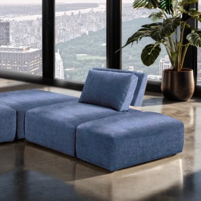 Furniture of America Stavanger Contemporary Boucle Solid with Wood Blue L-Sectional Model FM63001BL-F
