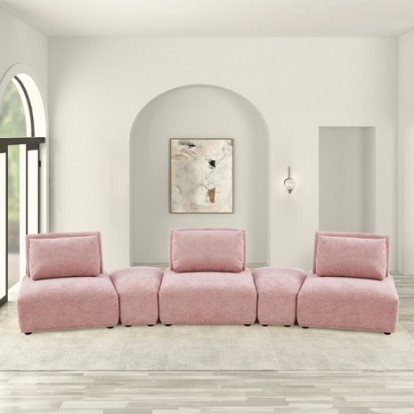 Furniture Of America Stavanger Contemporary Boucle, Solid Wood, Others Pink Curved 3-Seater | FM63001PK-G