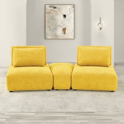 Furniture of America Stavanger Contemporary Boucle Solid with Wood Yellow Curved 2-Seater with Ot Model FM63001YL-D