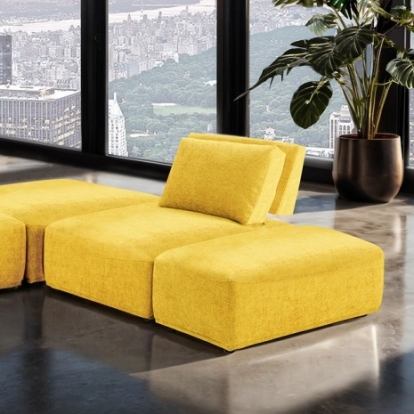 Furniture of America Stavanger Contemporary Boucle Solid with Wood Yellow L-Sectional Model FM63001YL-F