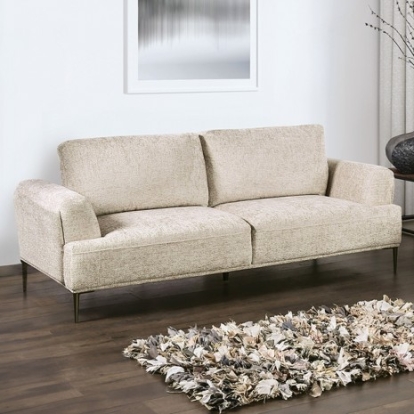 Furniture of America Gladbach Contemporary Chenille Metal Solid with Wood Light Brown Sofa Model FM63007LB-SF