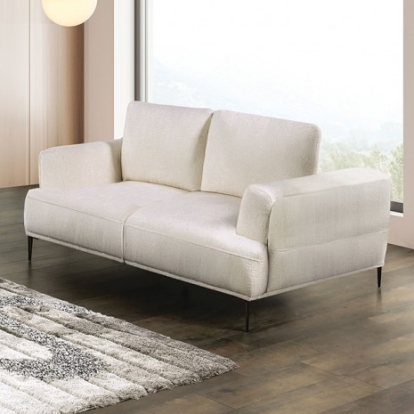 Furniture of America Gladbach Contemporary Chenille Metal Solid with Wood Linen White Loveseat Model FM63007WH-LV
