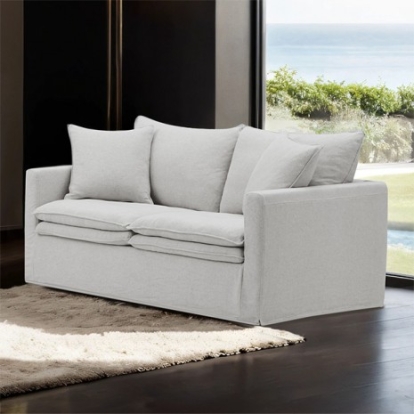 Furniture of America Crayford Traditional Engineered with Wood Feather Blend Foam Linen Solid with Wood Light Gray Loveseat Model FM63010LG-LV