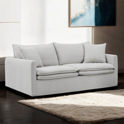 Furniture of America Crayford Traditional Engineered with Wood Feather Blend Foam Linen Solid with Wood Light Gray Sofa Model FM63010LG-SF