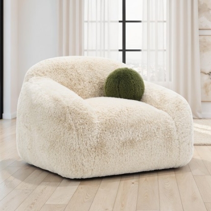 Furniture Of America Darwen Contemporary Faux Fur Sand Swivel Chair | FM64006BG-CH-SW