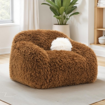 Furniture Of America Darwen Contemporary Faux Fur Camel Brown Swivel Chair | FM64006BR-CH-SW