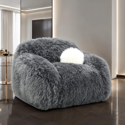 Furniture Of America Darwen Contemporary Faux Fur Dark Gray Swivel Chair | FM64006DG-CH-SW