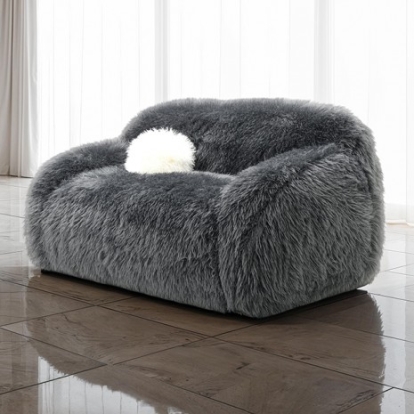 Furniture Of America Darwen Contemporary Faux Fur Dark Gray Loveseat | FM64006DG-LV