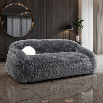Furniture Of America Darwen Contemporary Faux Fur Dark Gray Sofa | FM64006DG-SF