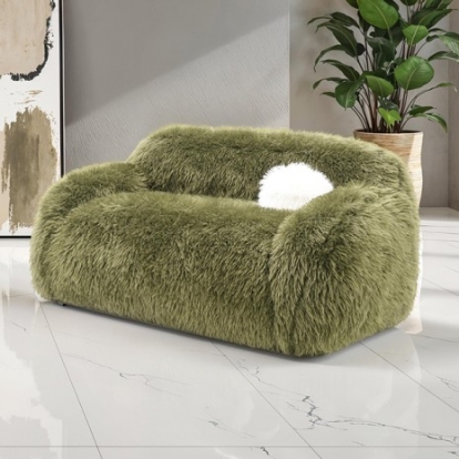 Furniture Of America Darwen Contemporary Faux Fur Green Loveseat | FM64006GR-LV