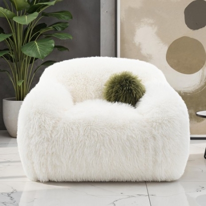 Furniture Of America Darwen Contemporary Faux Fur White Swivel Chair | FM64006WH-CH-SW