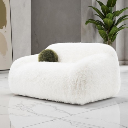 Furniture Of America Darwen Contemporary Faux Fur White Loveseat | FM64006WH-LV