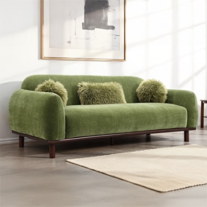 Furniture Of America Mellone Mid-Century Modern Chenille, Faux Fur, Wood Olive Green Sofa | FM64007GR-SF