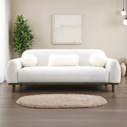 Furniture Of America Mellone Mid-Century Modern Chenille, Faux Fur, Wood Oat Sofa | FM64007LG-SF