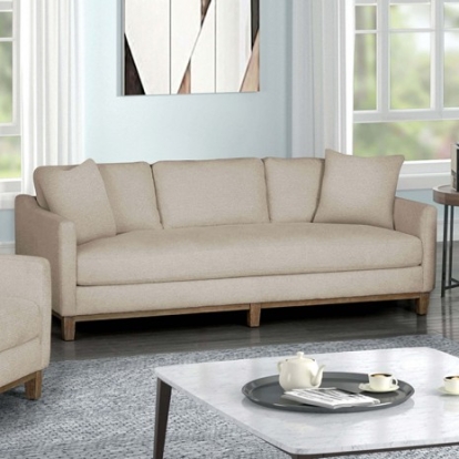 Furniture of America Halden Contemporary Fabric Solid with Wood Oatmeal Sofa Model FM64200-SF